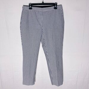 Zara Navy Blue White Striped Seersucker Cropped Pants XL